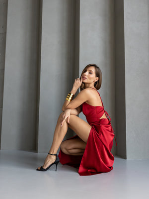 Anaïs Satin Slip Dress – Red
