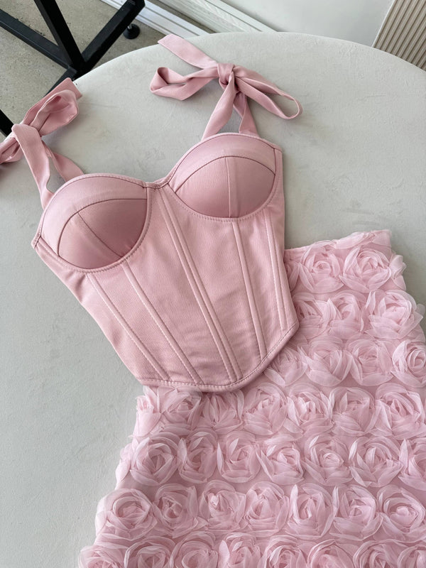 Émeraude Corset Top & Textured Skirt Set