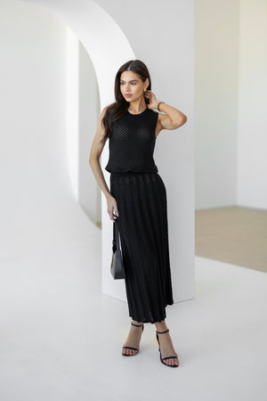 Ophélie Knit Top & Pleated Skirt Set – Black
