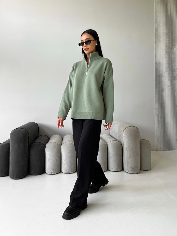 Maren Half-Zip Tunic Sweater – Olive