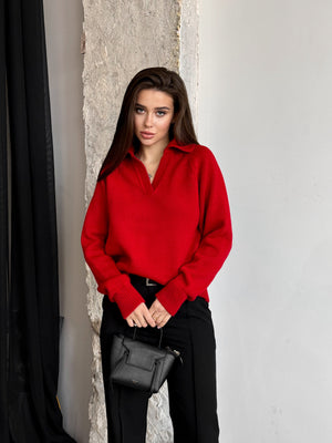 Elin Knit Blouse – Red