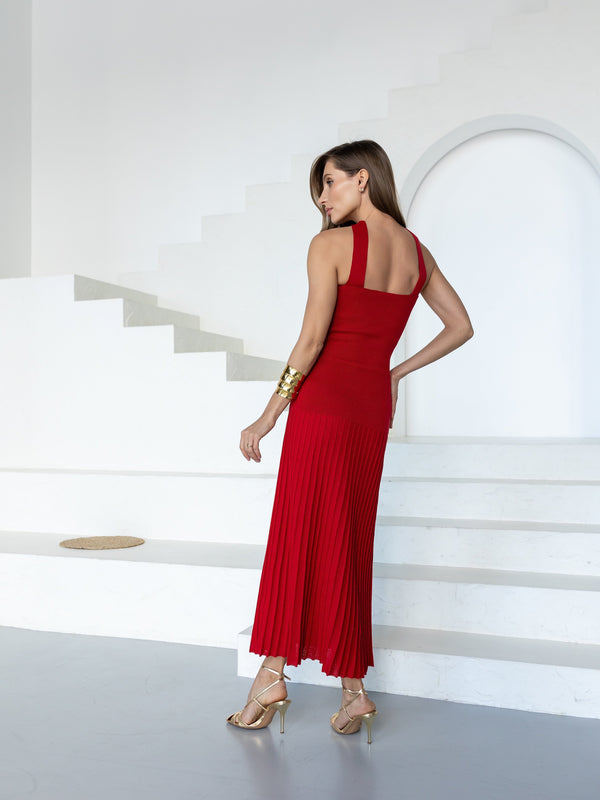 Emeline Strapless Pleated Dress – Red