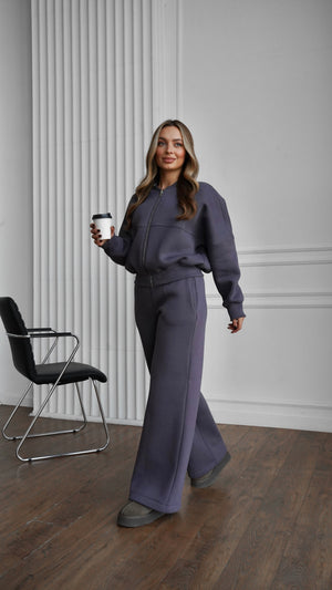 Alara Zip-Through Knit Set – Charcoal