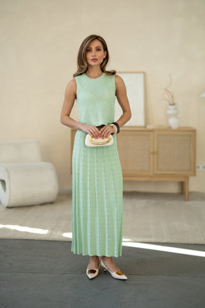 Ophélie Knit Top & Pleated Skirt Set – Mint