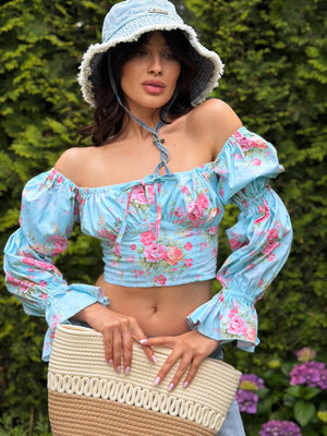 Sylvaine Off-Shoulder Printed Crop Top