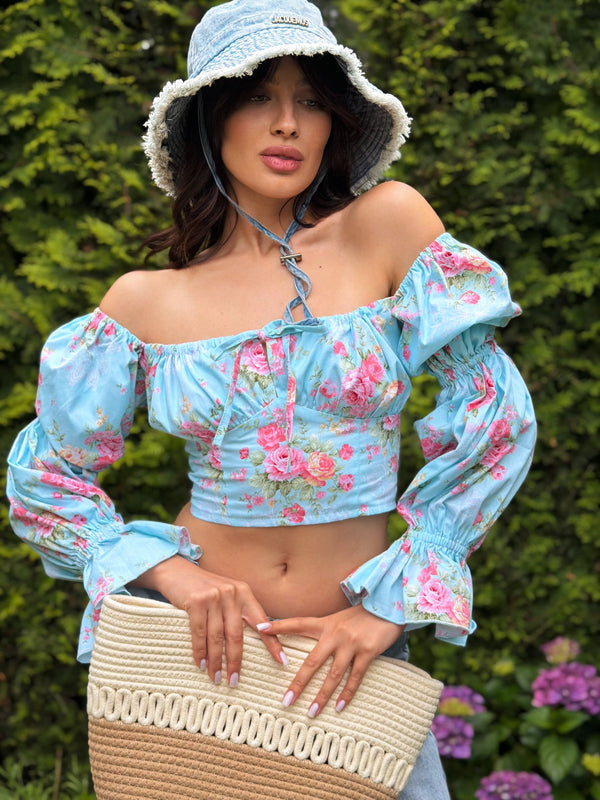 Sylvaine Off-Shoulder Printed Crop Top