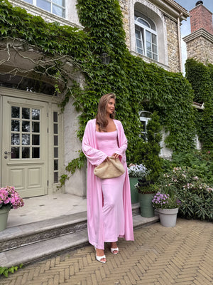 Cerise Ribbed Belted Robe Cardigan – Pink