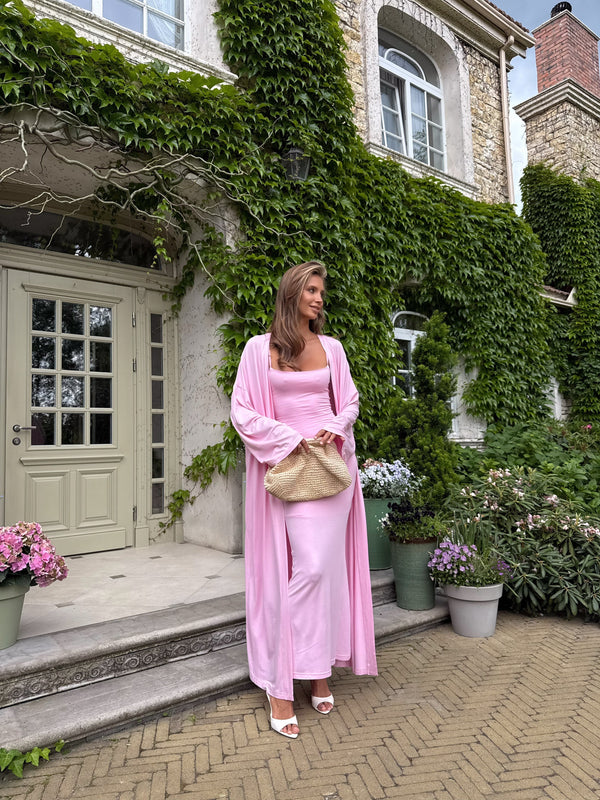 Cerise Ribbed Belted Robe Cardigan – Pink