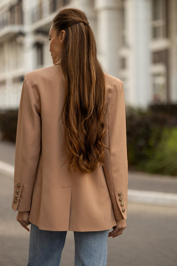 Gwendoline Double-Breasted Oversized Blazer – Champagne