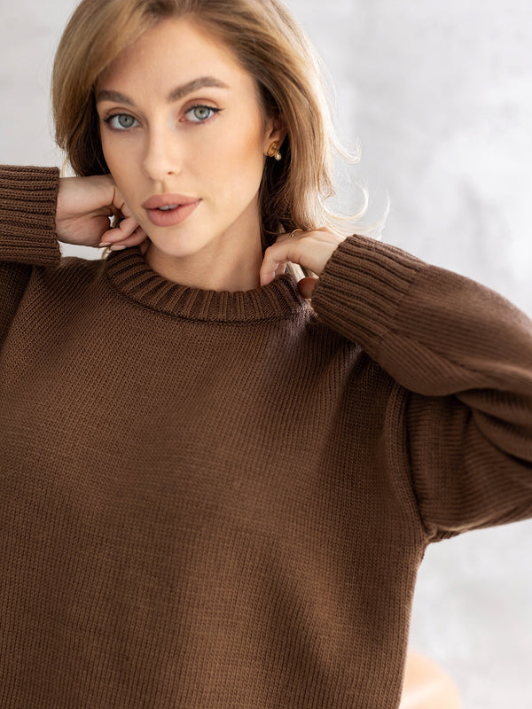 Marion Relaxed Crew Sweater – Brown
