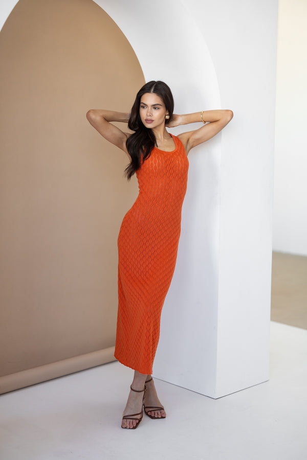 Talia Crochet Knit Maxi Dress – Orange