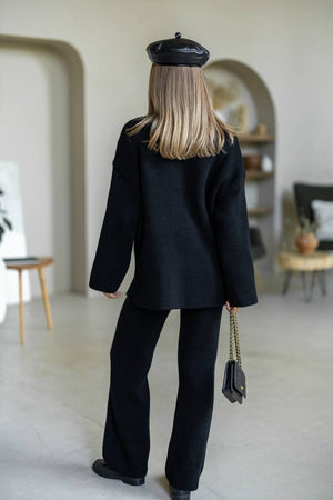Agathe Half-Zip Knit Set – Black