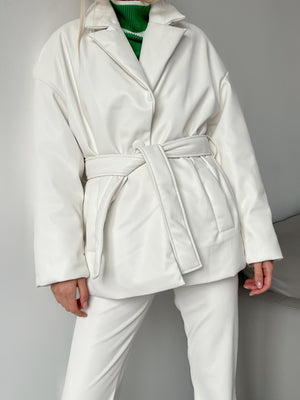 Théodora Quilted Belted Jacket – Ivory