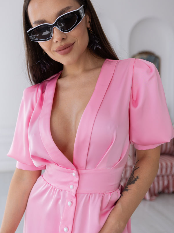 Chiara Button-Front Midi Dress – Pink
