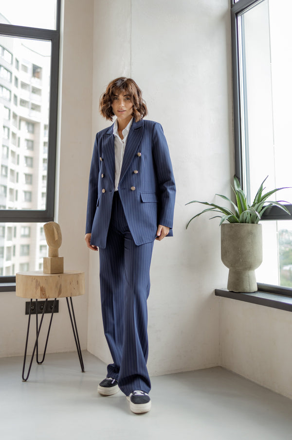 Victoire Double-Breasted Suit Set – Navy