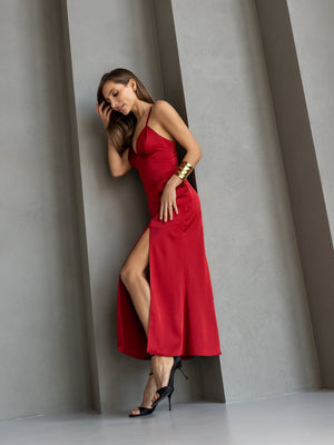 Anaïs Satin Slip Dress – Red