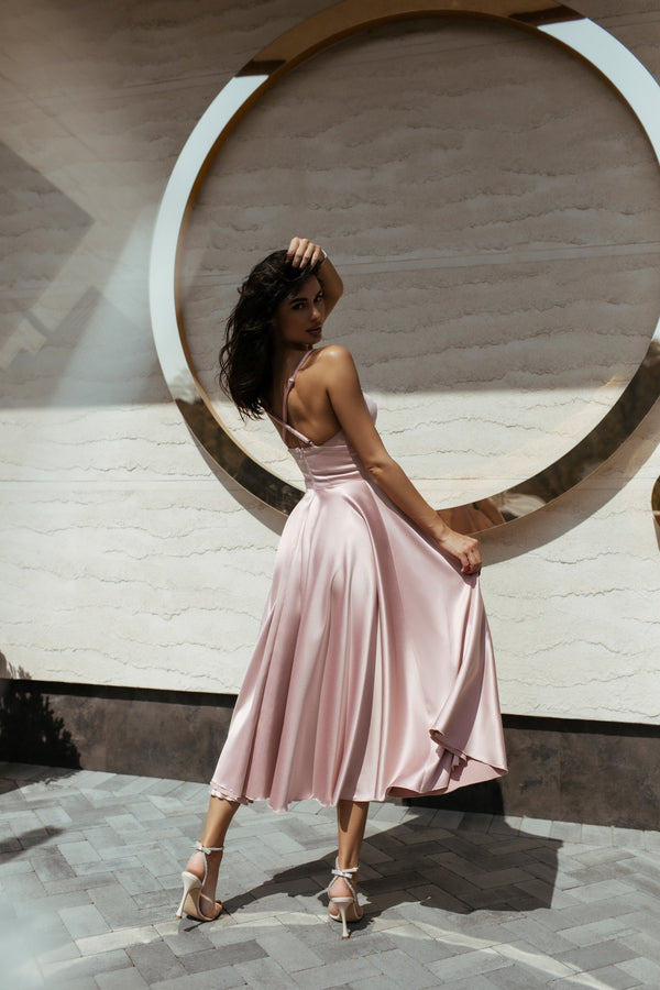 Rosine Satin Bustier Midi Dress