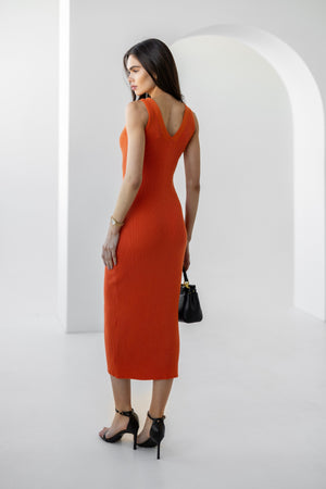 Léonie Buttoned Knit Midi Dress – Orange
