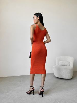 Isaure Ribbed Knit Midi Dress – Orange