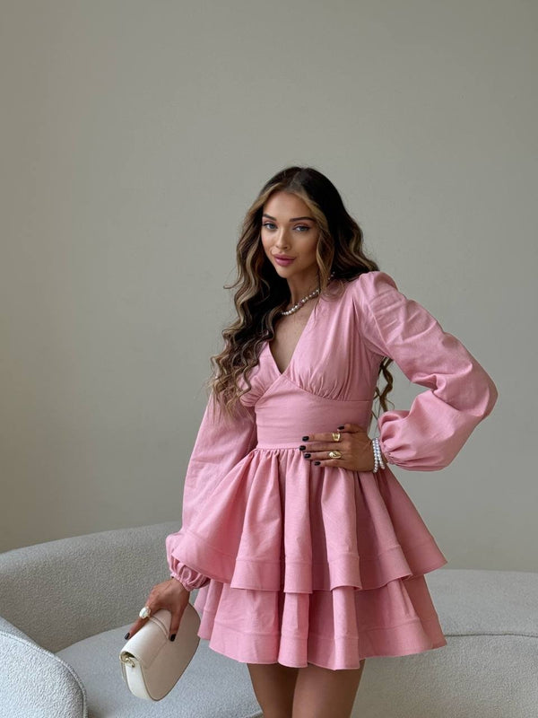 Fantine Bishop-Sleeve Ruffle Dress