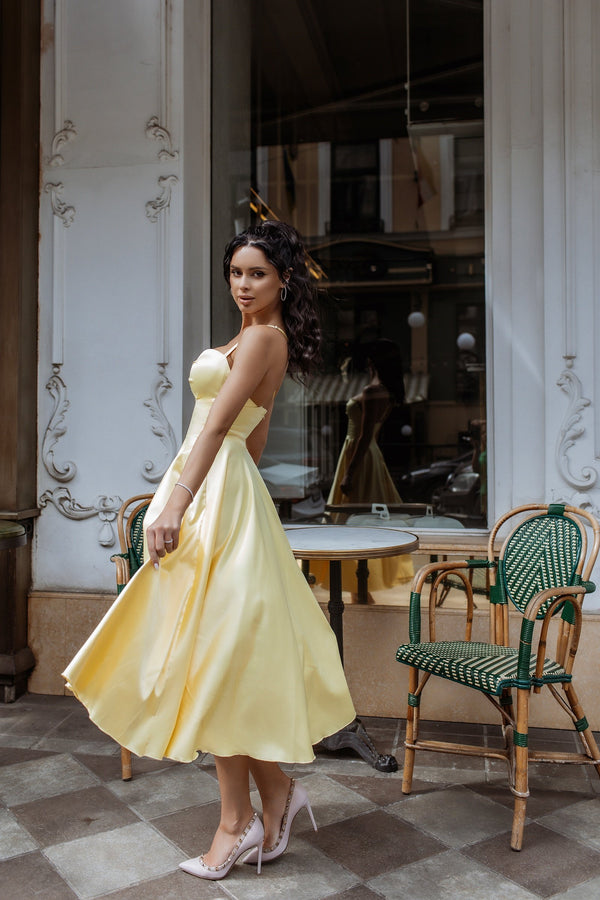 Rosine Satin Bustier Midi Dress