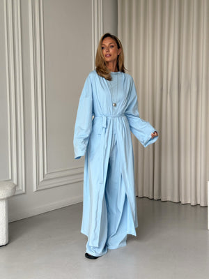 Angeline Knit Cardigan, Top & Trouser Set – Sky Blue