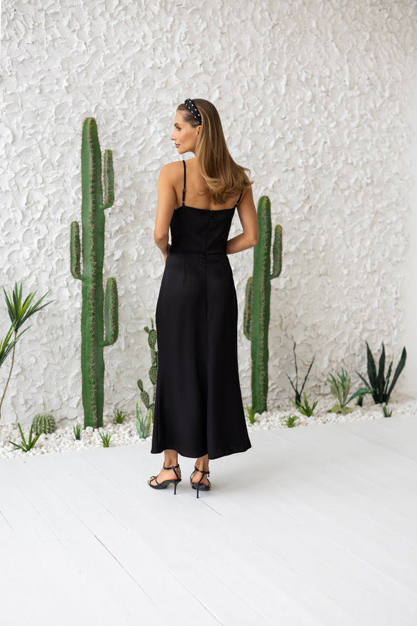 Clémentine Twist-Front Slip Dress – Black