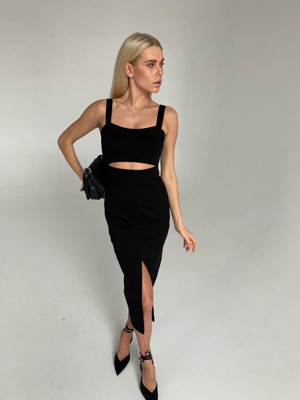 Ondine Cut-Out Knit Midi Dress – Black