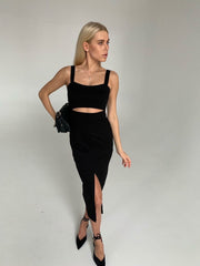 Ondine Cut-Out Knit Midi Dress in Black
