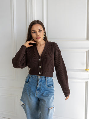 Willa Cropped Cardigan – Chocolate