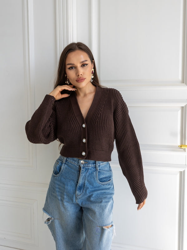 Willa Cropped Cardigan – Chocolate