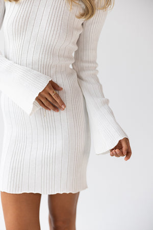 Garance Ribbed Knit Mini Dress – Milk White