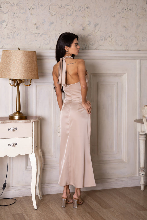 Océane Halter Jumpsuit – Beige