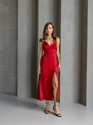 Anaïs Satin Slip Dress – Red