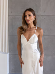 Anaïs Satin Slip Dress in Milk White