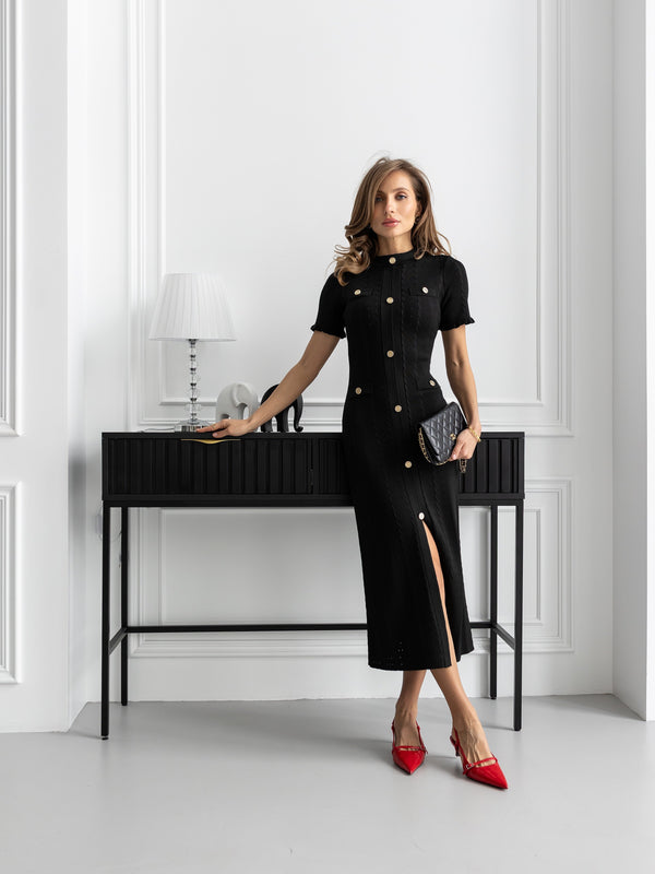 Margot Ribbed Midi Dress – Black
