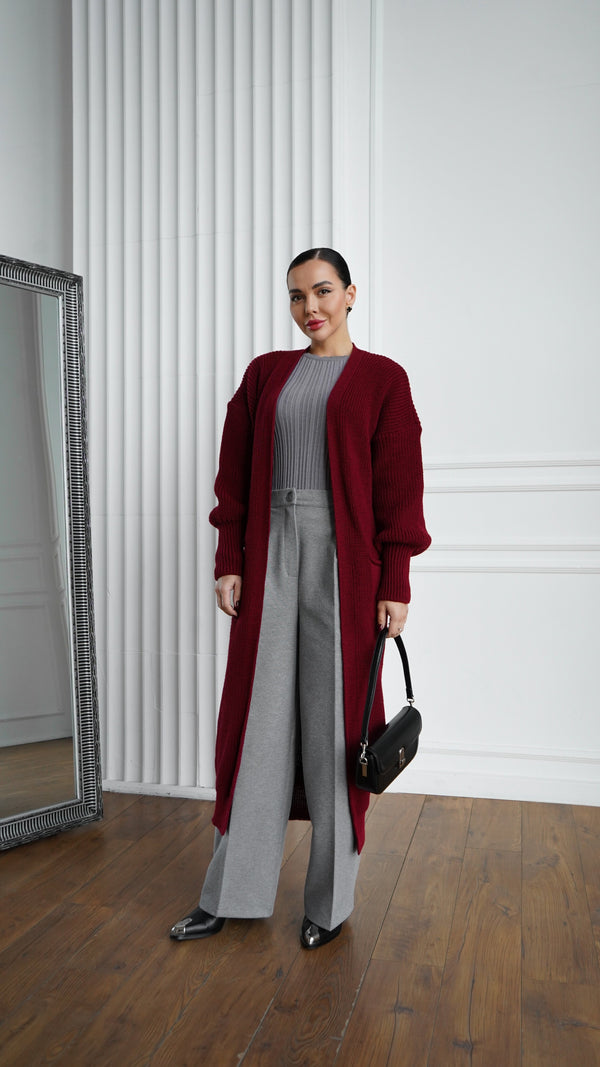 Selene Longline Cardigan – Burgundy