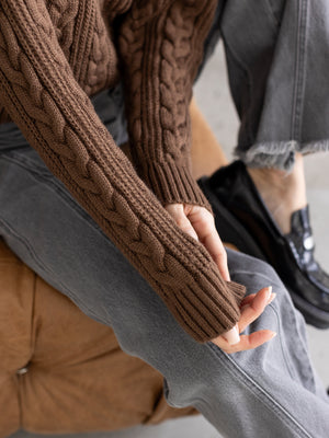 Mireille Cable Knit Sweater – Brown