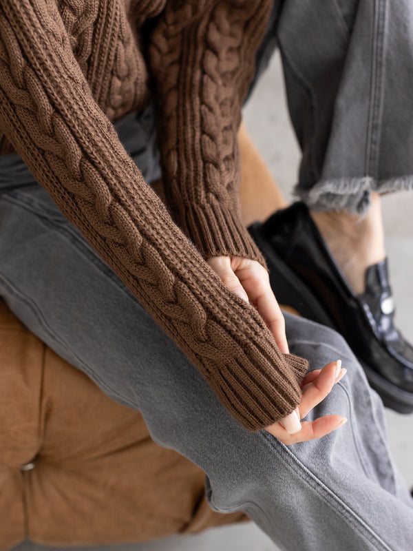 Mireille Cable Knit Sweater – Brown