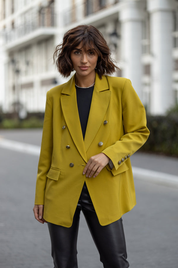 Gwendoline Double-Breasted Oversized Blazer – Mustard