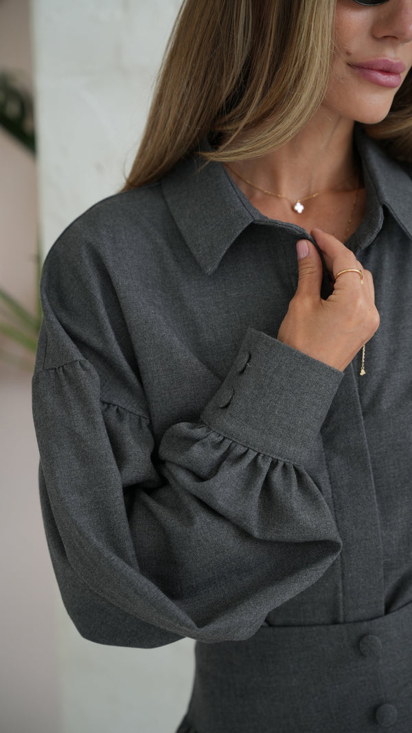 Odile Shirt & Pleated Skirt Set – Grey