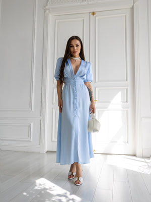 Chiara Button-Front Midi Dress – Blue