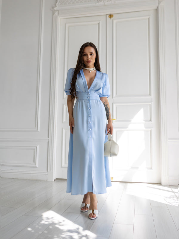 Chiara Button-Front Midi Dress – Blue