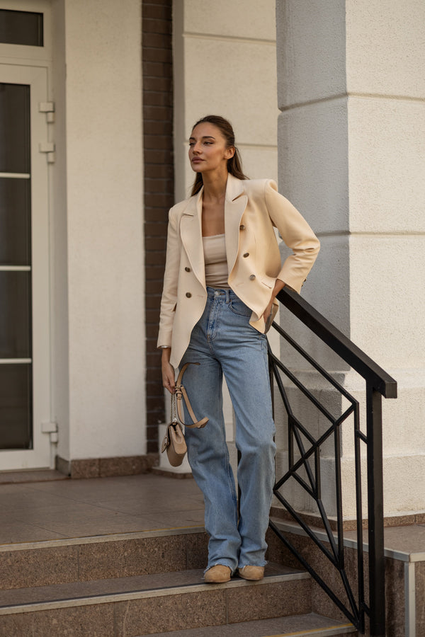 Gwendoline Double-Breasted Oversized Blazer – Sand