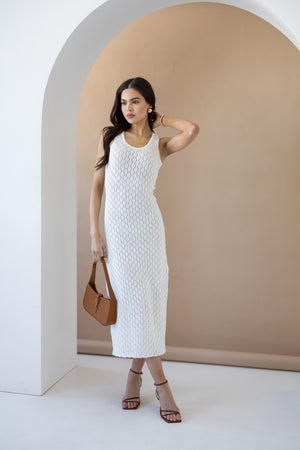 Talia Crochet Knit Maxi Dress – Milk White
