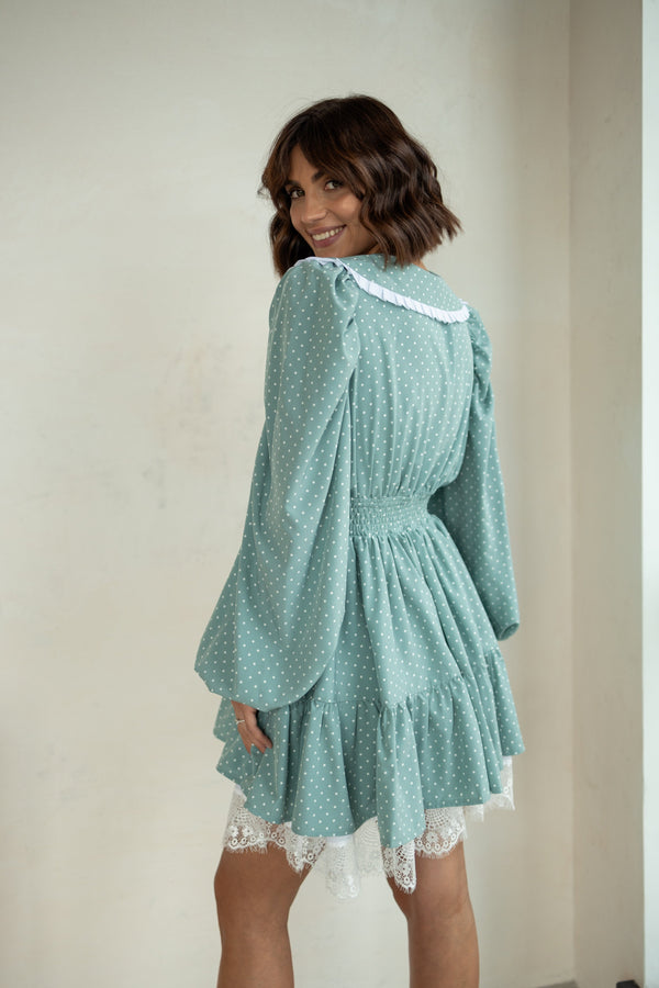 Oriane Lace-Trim Printed Mini Dress – Mint