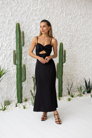 Clémentine Twist-Front Slip Dress – Black