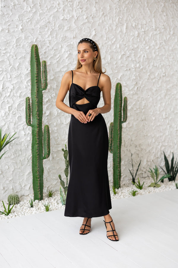 Clémentine Twist-Front Slip Dress – Black