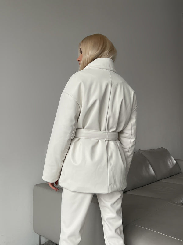 Théodora Quilted Belted Jacket – Ivory