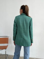 Gwendoline Double-Breasted Oversized Blazer in Green Check